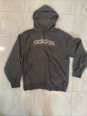adidas Charcoal Gray Hoodie with Orange Accents